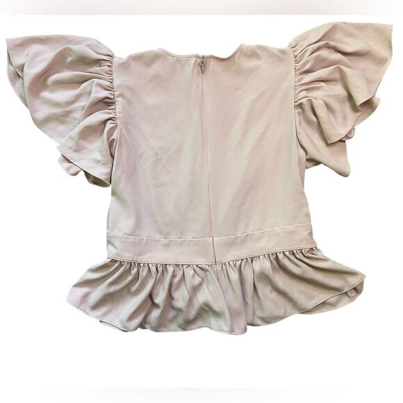 EXPRESS Pale Pink Flutter Sleeve Belted Peplum Blouse - Picture 7 of 10